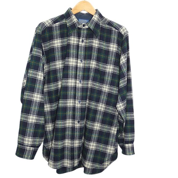 VTG Pendleton Woolen Mills Green Navy Tartan Board Shirt Men’s L Virgin Wool - Picture 1 of 7